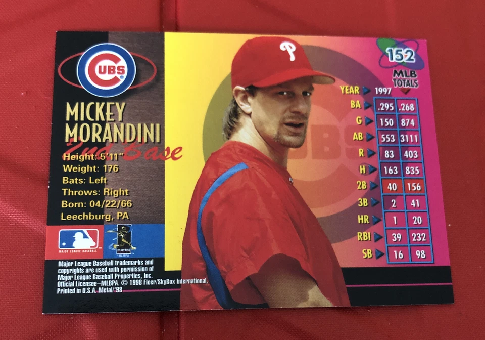 1998 Metal Universe Mickey Morandini Chicago Cubs #152 - Image 2 of 2