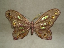 MESH WIRE  JEWELED & GLITTERED GOLD BUTTERFLY 7.5” X 4.5” ORNAMENT TREE CLIP UNB