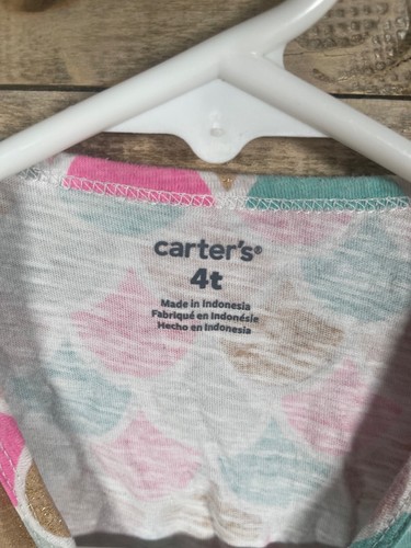 Carter’s Mermaid Girls (4T) Shirt Short Sleeve Glitter Scales Pink Ruffles Top - Picture 2 of 3