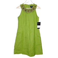 $100 K Studio womens linen blend beaded sundress dress size 10 lime green lined