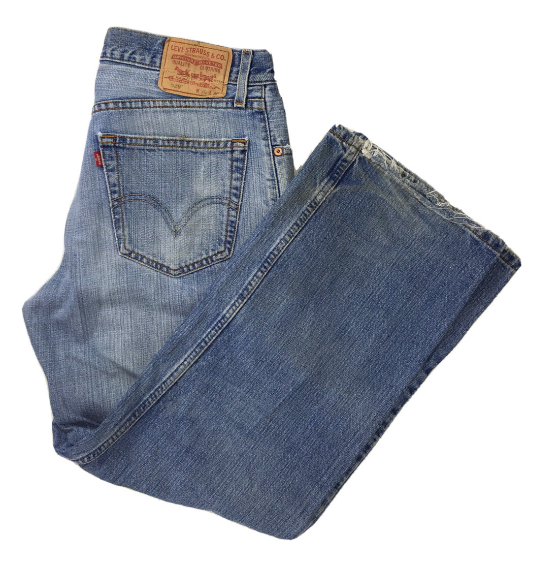 LEVI STRAUSS 529 Low Rise Straight Distressed Blue Denim LEVI STRAUSS 529 Low Rise Straight Distressed Blue Denim