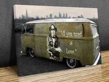 Banksy VW camper van John Lennon mounted canvas print ready to hang