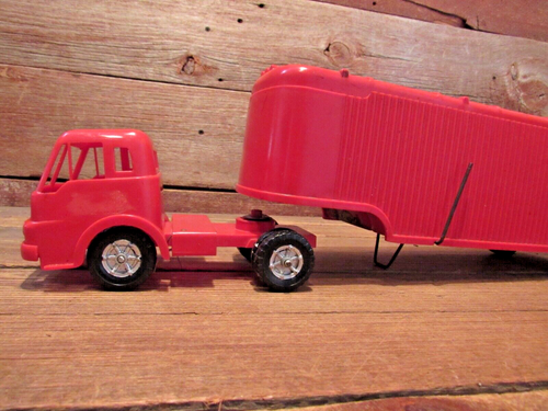 Vintage RARE Marx Hard Plastic Red Farm Livestock Cattle Semi Truck & Trailer - 第 12/22 張圖片