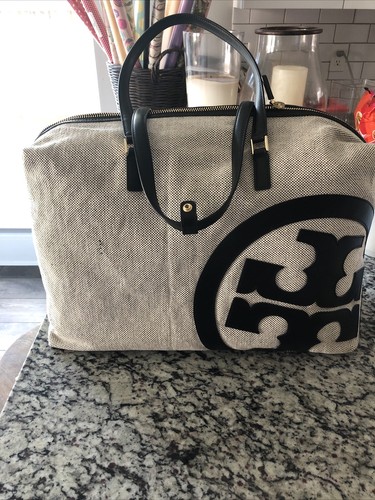 Bolso de lona pequeño con logotipo de Tory Burch avena/negro nuevo | eBay