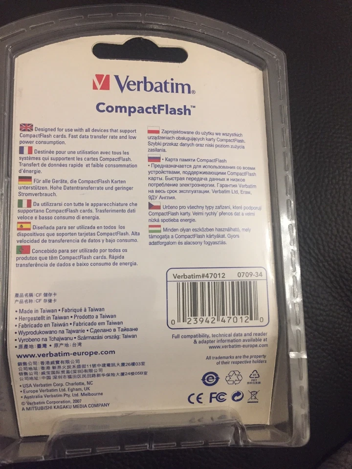 Verbatim CompactFlash 2GB memory card 47012 ***BRAND NEW SEALED*** - Image 3 of 3