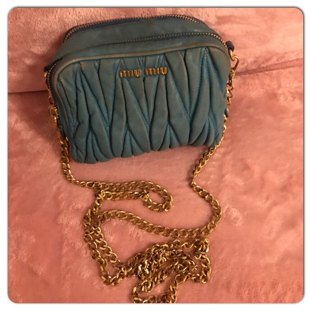 Authentic MIU MIU Matelasse Mini Chain Shoulder Bag Leather 