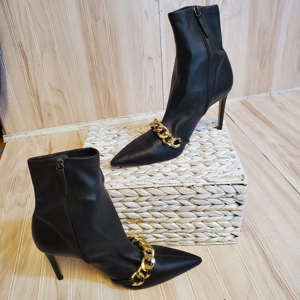  Botines Zara para mujer de tacón alto con cadena negros talla 10 punta en punta usados en excelente estado Foto 2 de 4