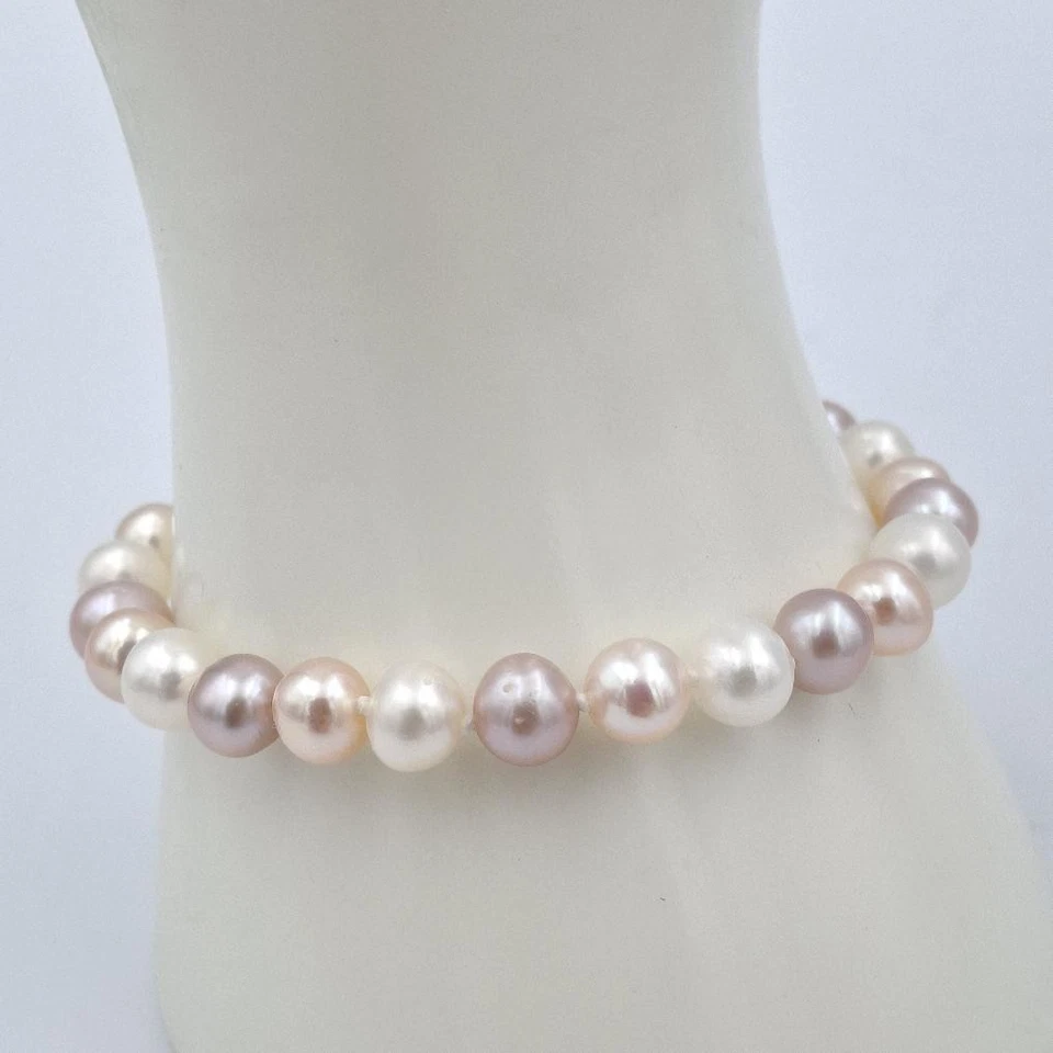 7.5" 14K Yellow Gold 7mm Pink Peach White Multi-Colored Cultured Pearl Bracelet - Image 2 of 4