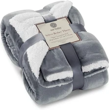 Genteele Sherpa Throw Blanket Super Soft (50 x 60), Gray / White 
