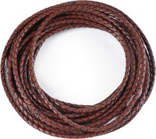 Lystaii 5.5 Yards Genuine Leather Cord 4mm Round Braided Bolo Leather Cord Brown