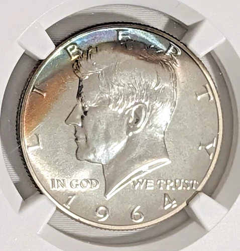 1964 NGC PF66 Rainbow Toned Kennedy Proof Silver Half Dollar Steel Blue