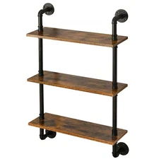 Industrial Pipe Shelves, Pipe Floating Shelves, Rustic Wall Mount Bookcase, 3...