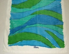 Vintage Vera Neumann Bath Towel 46" x 25" Blue Green Print Burlington House USA