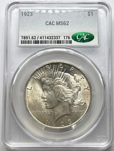 1923-P $1 Peace Silver Dollar CAC MS62
