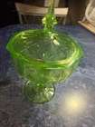 Vintage Anchor Hocking Candy Dish Lidded Green Glowing Depression Uranium Glass