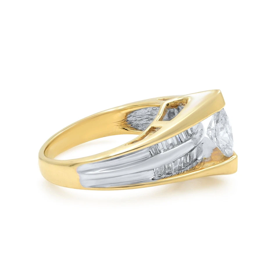 Помолвочное женское кольцо огранки маркиза с бриллиантовым акцентом желтое золото 14 карат 0,82 карата - Изображение 4 из 4