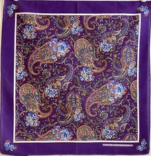 VTG Wamcraft Purple Blue Rose Paisley Bandana Hankerchief  21"x21"