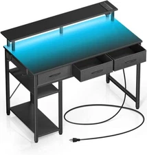Computer Desk with Power Outlets & LED Light, 39 inch Home Office Desk