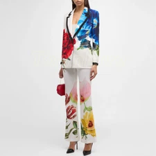 Occident Style Star Runway Women Floral Print Suit Jacket Pants 2pcs Sets Casual