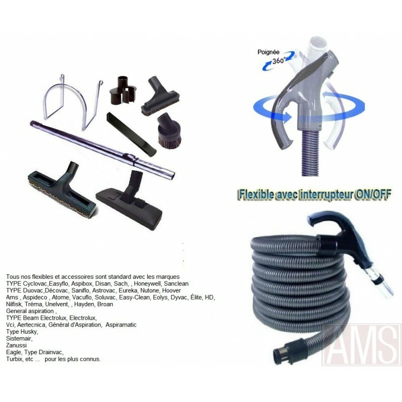 Flexible 10m avec accessoires brosses pour aspirateur centralisé de maison