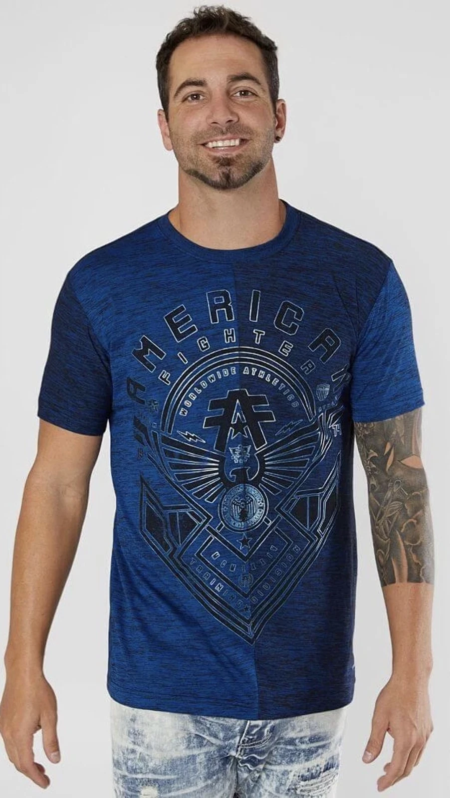 AMERICAN FIGHTER Men's T-Shirt HUNTSVILLE TEE Blue Athletic Biker XS-4XL