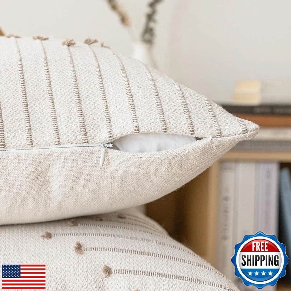 Набор из 2 нейтральных декоративных текстурированных наволочек LILEPOY Boho 12x20 C - Изображение 2 из 4