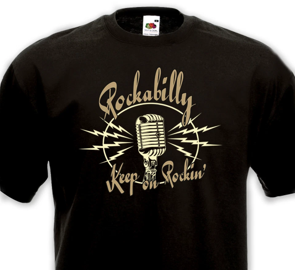 FRUIT OF THE LOOM - URBAN SHIRT T-shirt ROCKABILLY - Keep On Rockin' 50's microphone Old School Vintage Cash SUN