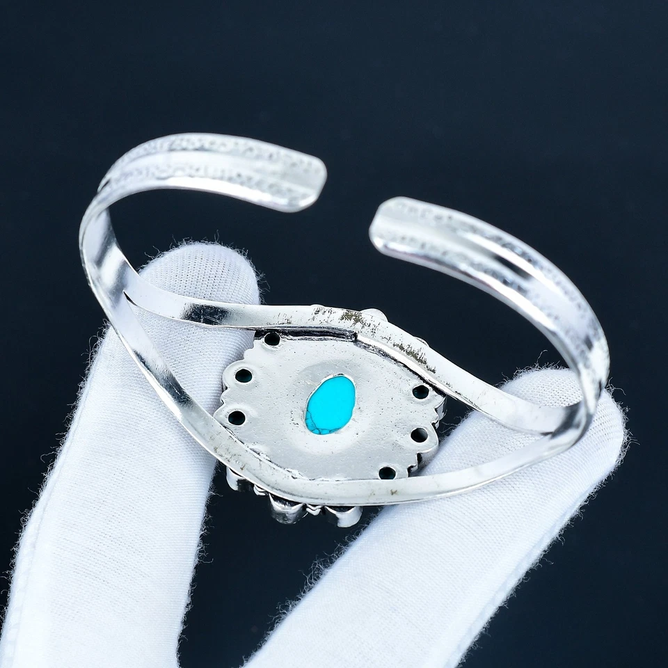 925 Sterling Silver Natural Turquoise Gemstone Handmade Jewelry Cuff Bracelet - Image 4 of 4