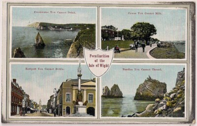 SEHR SCHÖNE SELTENE ALTE POSTKARTE MIT 4 ANSICHTEN - EIGENHEITEN DER ISLE OF WIGHT 1912