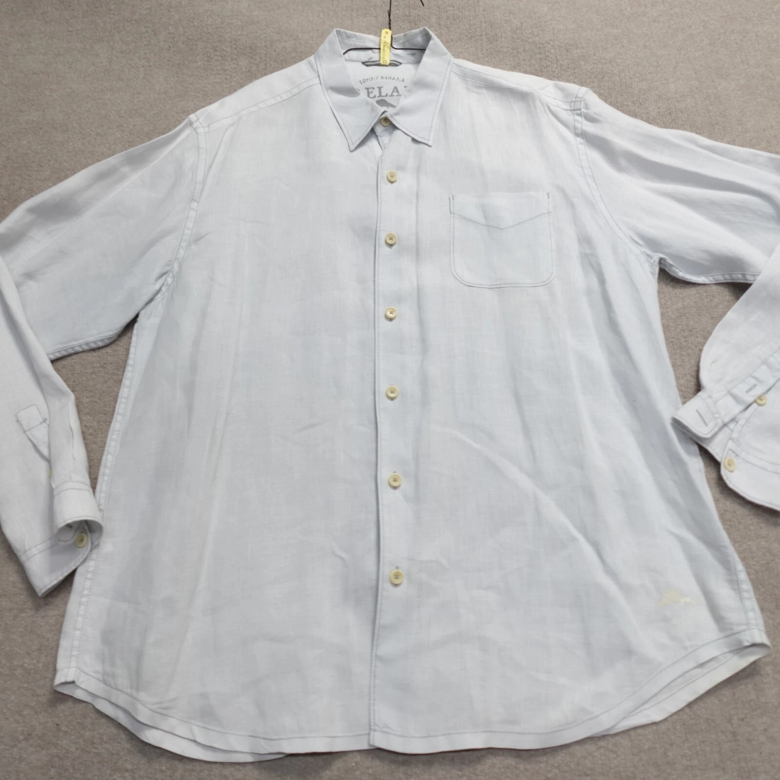Tommy Bahama Shirt XL Blue Solid Long Sleeve Linen