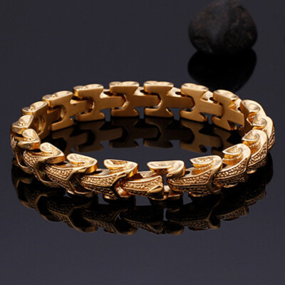 Punk 18K Gold Men Stainless Steel Curb Link Chain Bracelet Bangle