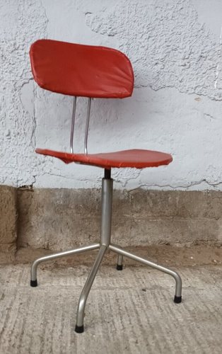 Chaise de Bureau Pivotante 70er Vintage Fauteuil Rouge Chrome Architektenstuhl - Photo 1/9