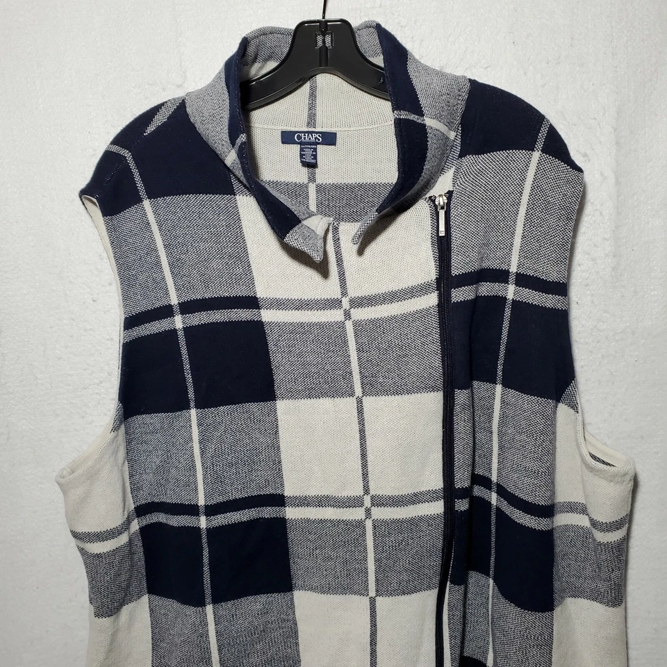 Chaps Chaleco Suéter Para Mujer 3X Tejido a Cuadros Cremallera Completa Sin Mangas Foto 2 de 4