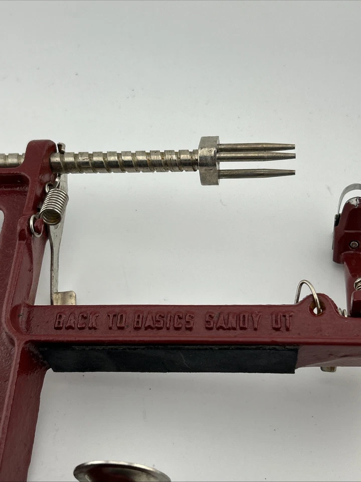 Back to Basics Red Peel Away Apple Potato Peeler Corer Slicer Cast Iron Used - Image 2 of 4