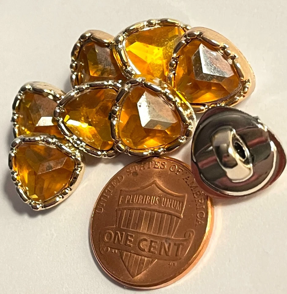 8 Silver Tone Triangle Amber Yellow Plastic Shank Buttons Almost 1/2" 12mm 13212 - Image 3 of 4