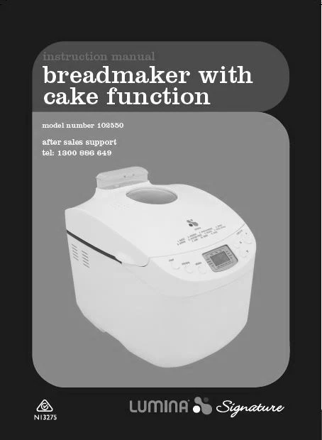 Lumina Bread Machine Maker Instruction Manual 102550, 109914, XBM1089
Opens in a new window or tab