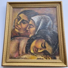 Antique Painting Portrait Sisters Iconic Exhibited Impressionism Modernism 1930