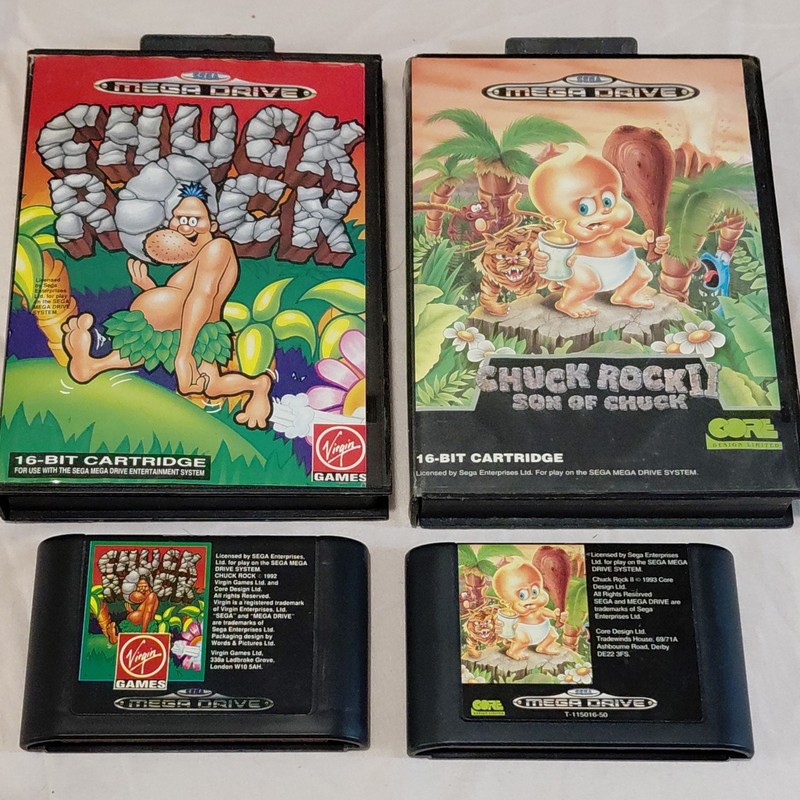 Vintage Sega Mega Drive Games X2 Chuck Rock And Chuck Rock 2 Son Of Chuck