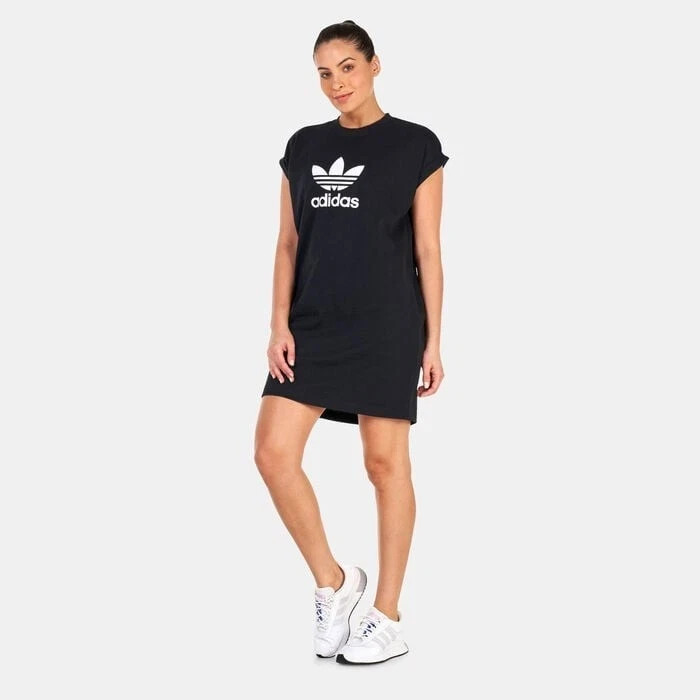 adicolor classics tee dress adidas Women's Trefoil Tee Shirt Dress-Black, Size: XS, Cotton
