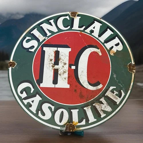 VINTAGE 12” H-C SINCLAIR AIRCRAFT GASOLINE PORCELAIN GAS OIL PUMP PLATE SIGN