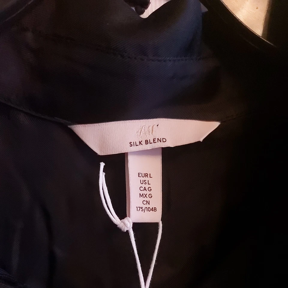 H&M Silk Blend Black BLOUSE Shirt Top Tunic UK L — 第 3/4 张图片