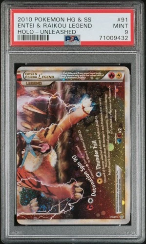 PSA 9 2010 Entei & Raikou Legend Holo HGSS Unleashed #91