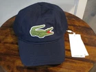 LACOSTE UNISEX ADJUSTABLE COTTON TWILL NAVY BLUE BIG CROC LOGO CAP HAT  NEW