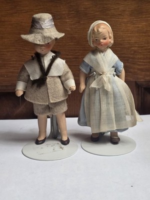 Antique PR HERTWIG German Bisque PILGRIM Dollhouse Miniature Dolls