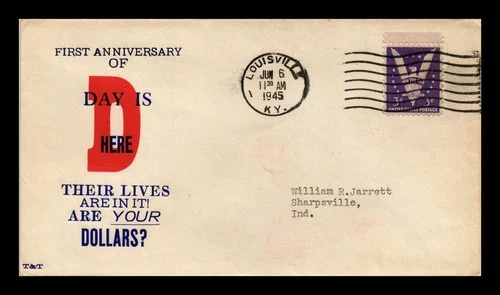 US COVER WORLD WAR II D-DAY FIRST ANNIVERSARY PATRIOTIC T&T CACHET