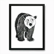 B&W Polar Bear Art Print Framed Wall Art Poster Canvas Print Picture