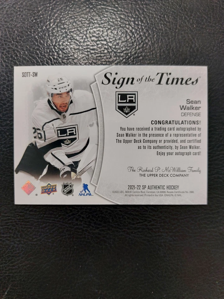 2021-22 SP  Sean Walker Authentic Sign of the Times Auto #SOTT-SW LA Kings - Image 2 of 2