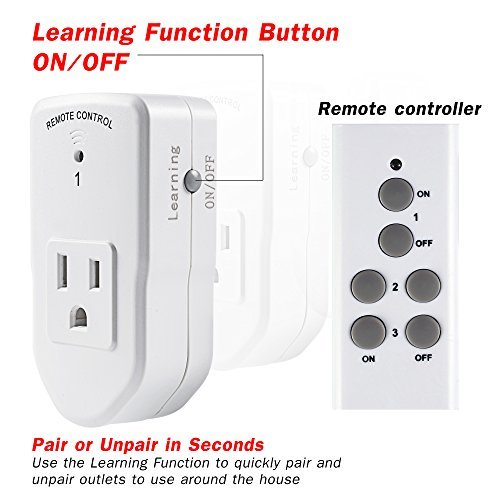 Interruptor de toma de control remoto inalámbrico BN-LINK, 3 tomas remotas + 1 control remoto - Imagen 4 de 5