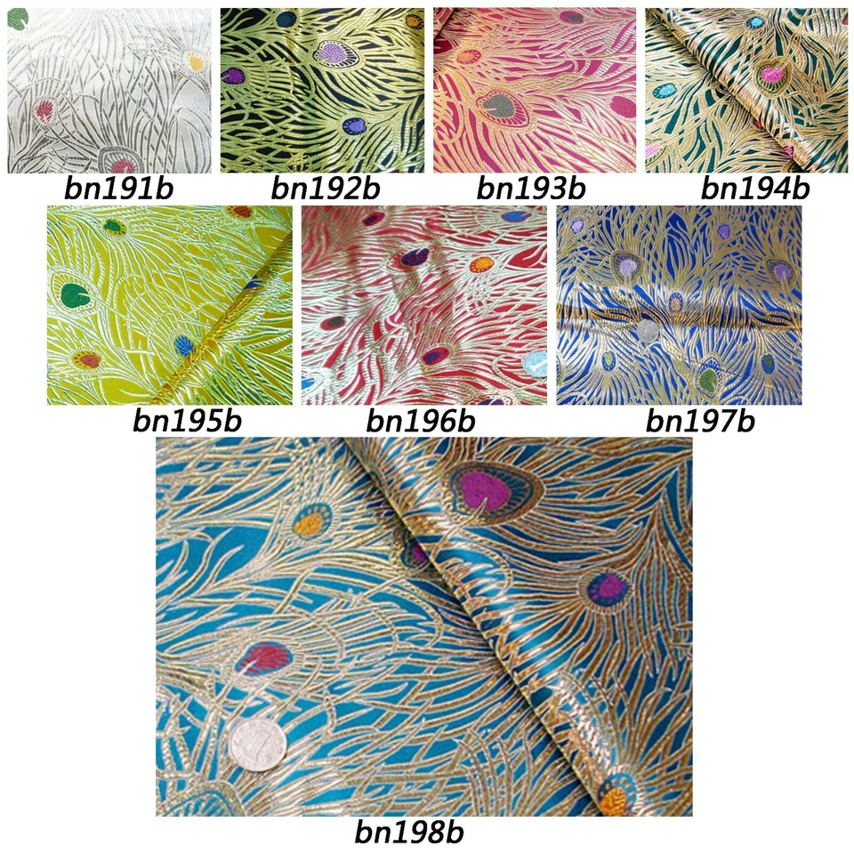 Faux Silk Brocade(Silver Gold Feather)Jacquard Damask Kimono Fabric Material*Bn6 - Image 2 of 4