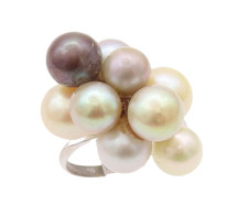 925 Sterling Silver Vintage Ring Multi Color Natural Pearls Sz 6.5 RG28814